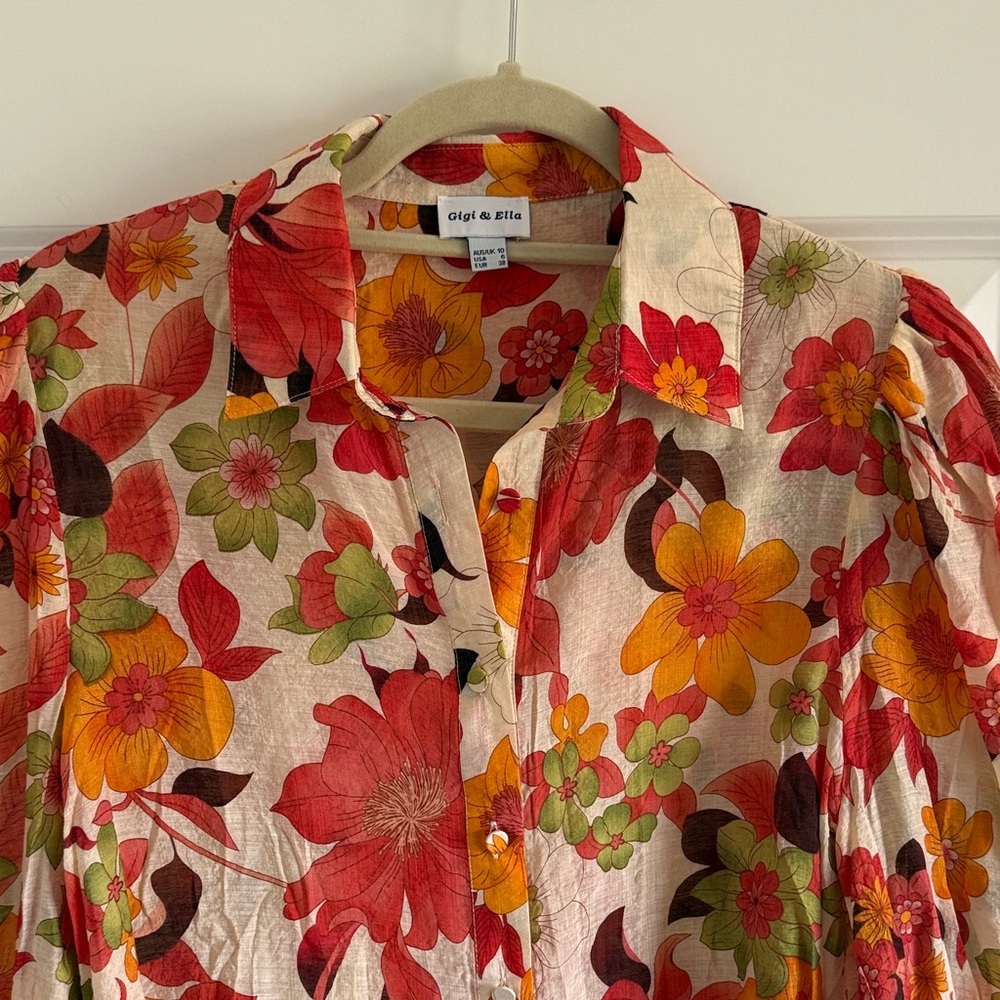 Gigi & Ella Floral Blouse Puff Sleeve Blouse | Colorful Boho Button Down Top 6